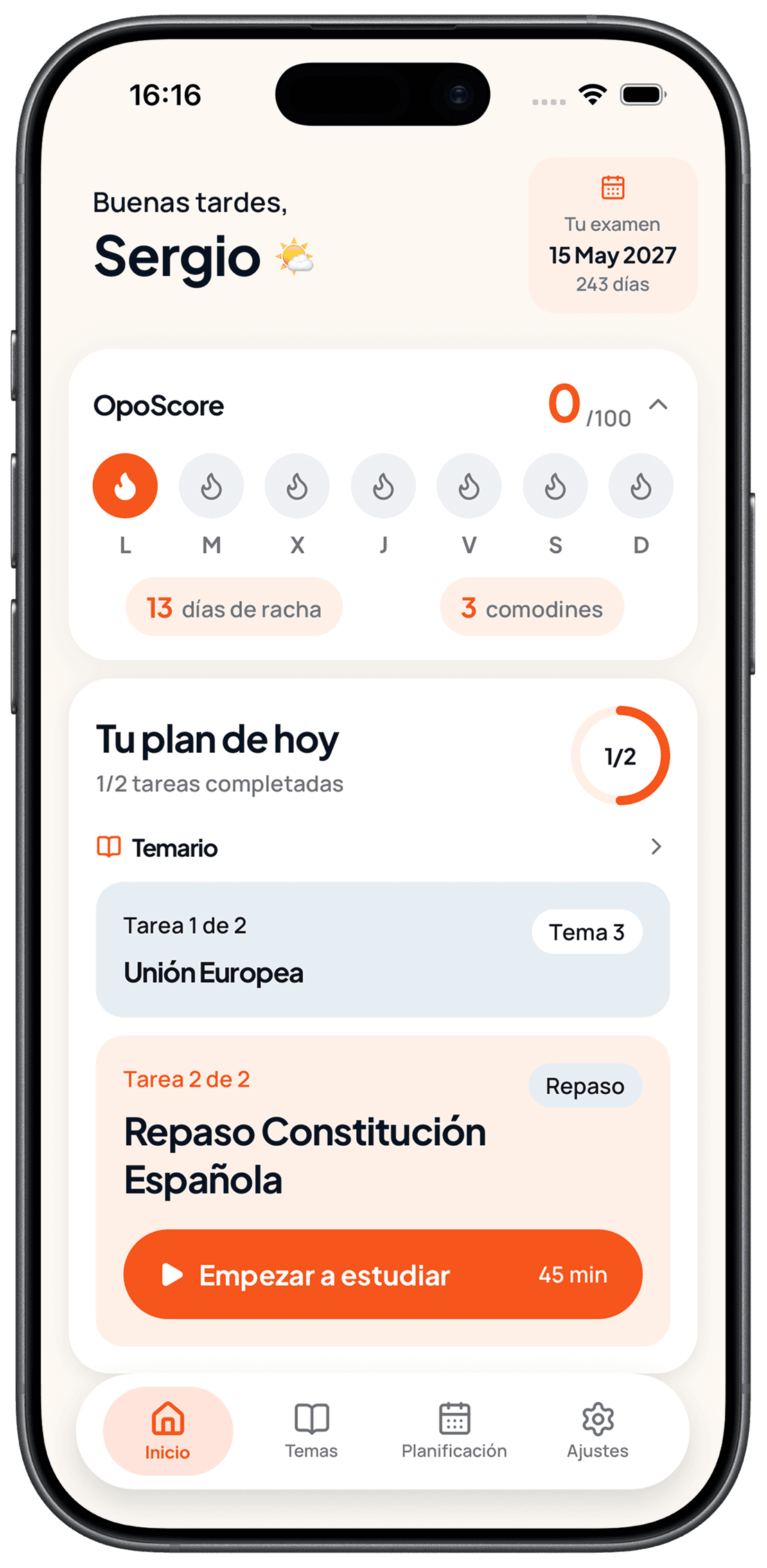 Pantalla de inicio de OpoGo!